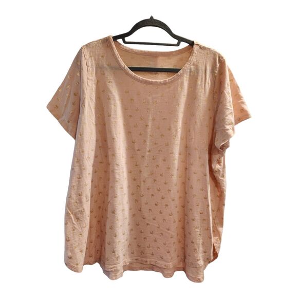 Lane Bryant Tops - Lane Bryant T-Shirt Size 18/20 Pink w Gold Metallic Palm Trees Short Sleeve Tee